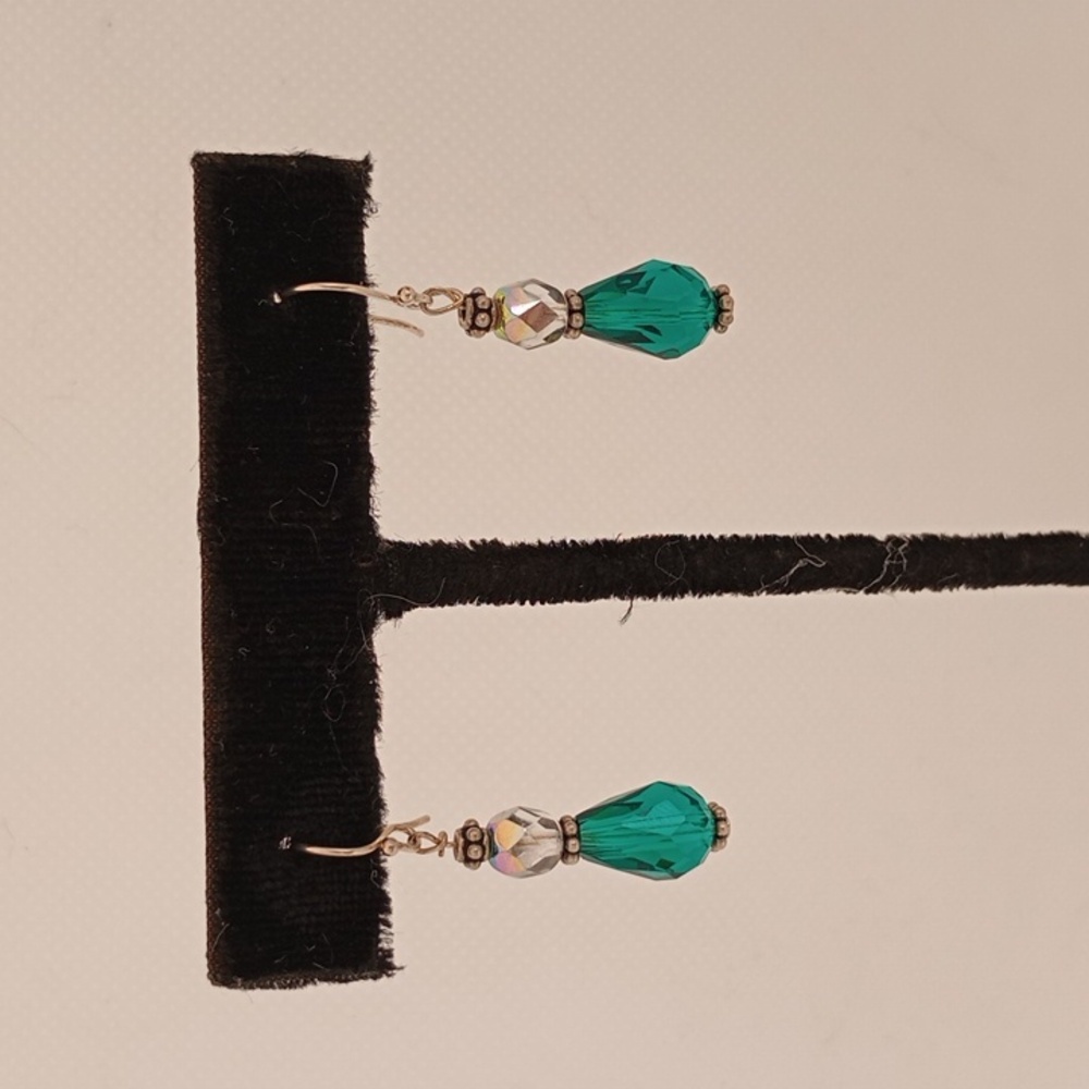 Handmade Sterling Silver Green Drop Earrings Casual Everyday Holiday Prom Dance